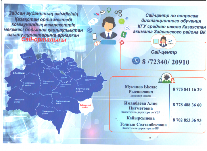 "Қазақстан орта мектебі" КММ бойынша қашықтықтан оқытуға арналған Call -орталығы